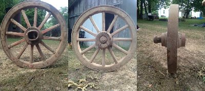 Typical construction of a wood wagon wheel.