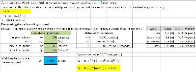 Calculate the work to move a mass inward in a horizontal rotating wheel.