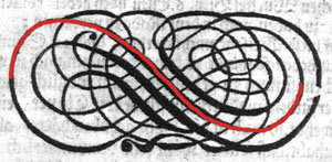 Figure of eight decorative image seen in Borlach's book &quot;GrÃ¼ndlicher Gegen-Bericht, Von dem PERPETUO oder per se MOBILI, ....&quot; (1716) - highlighting the S shape talked about by John Collins